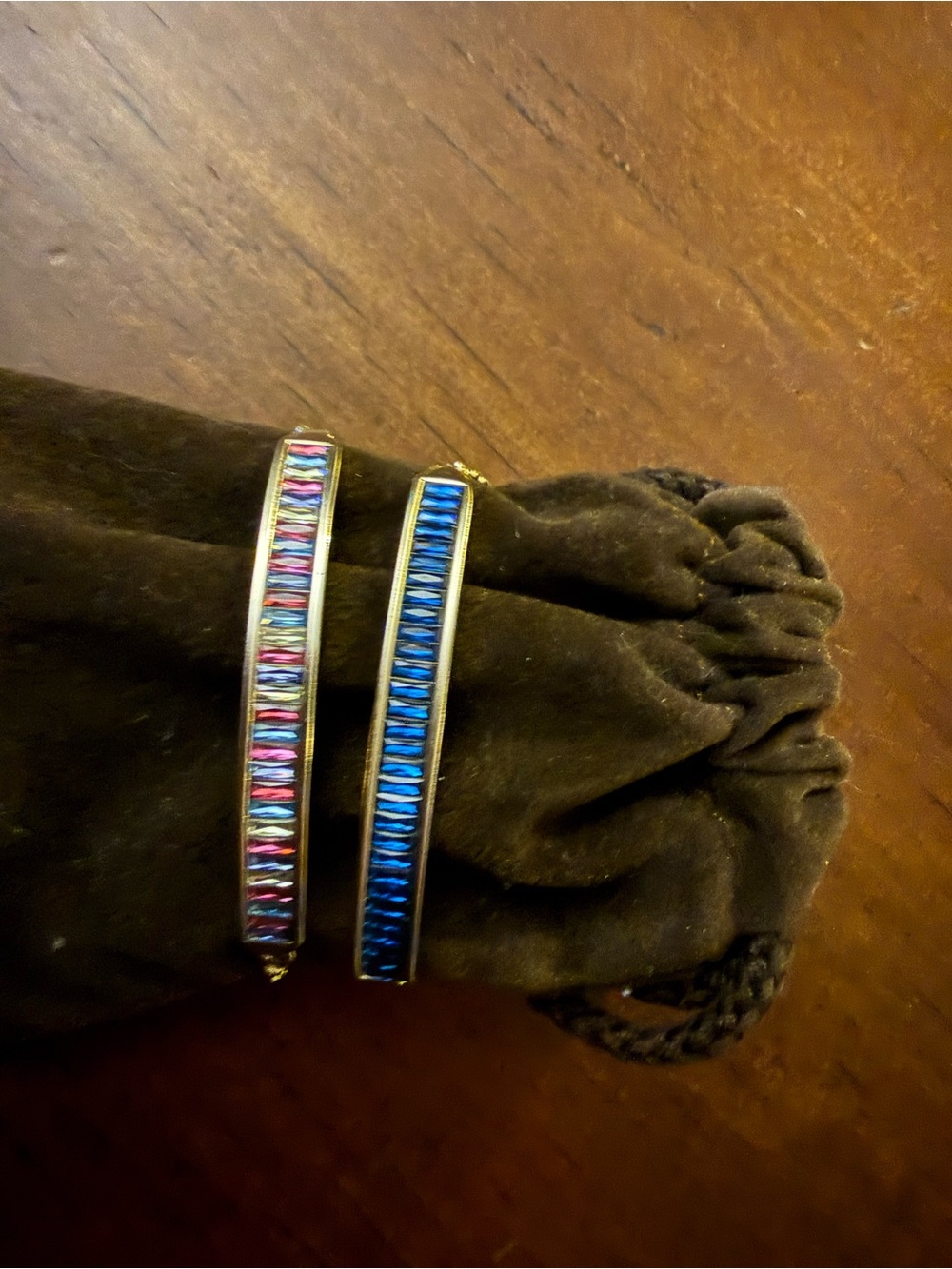 Gold Tone Multi-Color 1 Baguette Crystal Bar bracelet & 1 Blue-color
